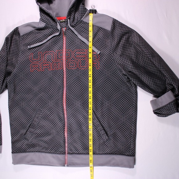 Under Armor Hoodie Mens Size XL Gray Diamond Pattern Fleece Inner Loose Fit - Picture 9 of 11